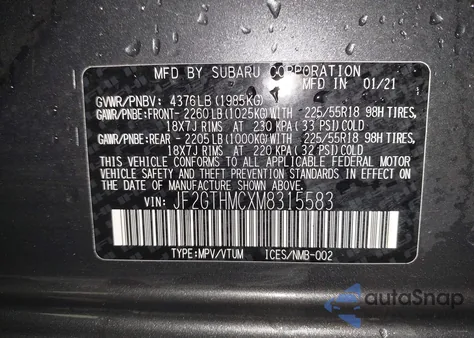 2021 Subaru Crosstrek Limited from USA, damaged, VIN JF2GTHMCXM8315583